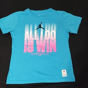 Jordan X Asahd Khaled All I Do Is Win Collab Blue Kids T-Shirt Medium - Picture 1 of 6