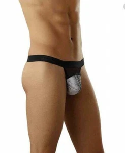 SALE Sexy Men's Batter Up panel thong black white stripe sheer stripes 464-182 - Picture 1 of 3