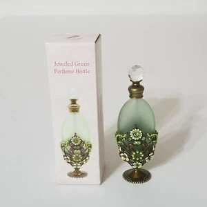 Jeweled Green Perfume Bottle Cherished Treasures Made In Taiwan New Open Box - Picture 1 of 12