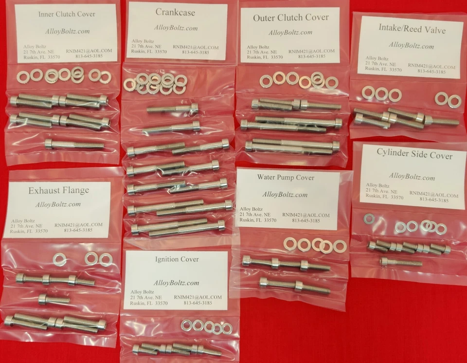 1998 - 2003 KTM 250 300 380 抛光不锈钢发动机螺栓尖叫套件 — 第 1/1 张图片