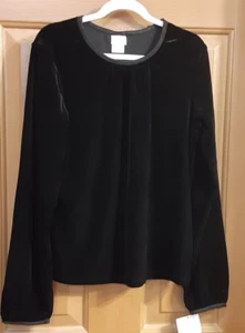 Perfectly Dressed Black Velvet Blouse Long Sleeves Scoop Neck Size L (10/12) NWT - Picture 1 of 5