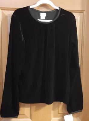 Blusa de Terciopelo Negra Perfectamente Vestida Mangas Largas Cuello Redondo Talla L (10/12) Nueva con Etiquetas Foto 1 de 4