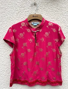 Vintage Monsoon Pink Silk Chinese Mandarin Oriental Blouse-Size 18 - Picture 1 of 4