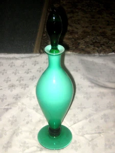 A Retro MCM Empoli Opaline Teal Coloured Glass Genie Style Decanter & Stopper - Picture 1 of 8