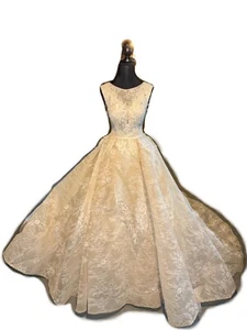 Vintage-Inspired Lace Wedding Dress | Sleeveless A-Line Gown with Full Skirt | S - Picture 1 of 6