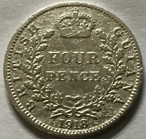 1918 BRITISH GUIANA FOUR 4 PENCE GEORGE V SILVER Cover