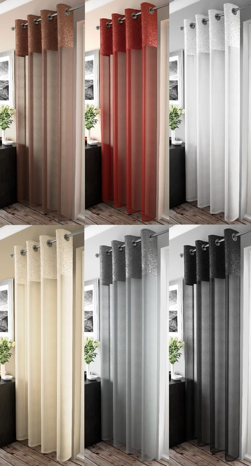 MADEIRA PLAIN CRUSHED METALLIC LOOK EYELET NET VOILE CURTAIN PANEL RING TOP - Image 1 of 1