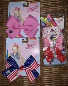 NWT Girls JOJO SIWA 5 Bows -4th Of July Patriotic, Pink & 3 Dance Gem Heart Bows - Picture 1 of 5