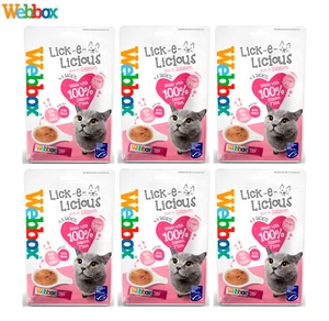 6X WEBBOX CAT KITTEN TREAT LICK E LICIOUS SALMON BROTH SNACK W/VEG 4X 20G SACHET - Picture 1 of 3