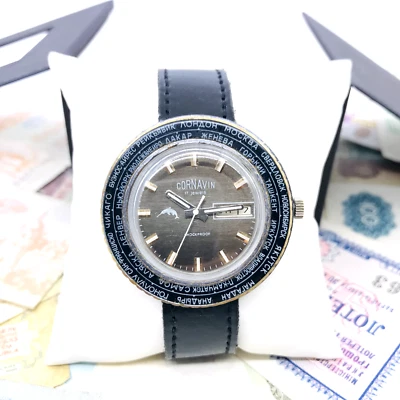 🌎 Raro reloj Сornavin Raketa City Cities World Time 2628 URSS soviética 🛠 - Imagen 1 de 4