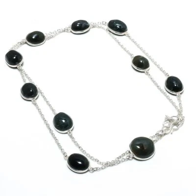 Labradorite Gemstone Handmade Ethnic 925 Sterling Silver Jewelry Necklace 36" e2 - Image 1 of 4