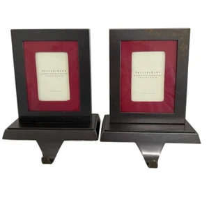 Pottery Barn Set/2 Grosgrain Picture Frame Stocking Holder Bronze for 2x3 Photo - Picture 1 of 8