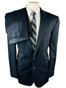 ALEXANDRE LONDON Mens 42L Navy Stripe USA Soft Wool 2 Piece Suit W/ Pants 36x31 - Picture 1 of 14