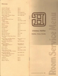 CANADIAN PACIFIC HOTELS SERVICIO DE HABITACIONES Menú Halifax Nueva Escocia Canadá - Imagen 1 de 10