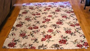 CHRISTMAS POINSETTIA, Pine Cone, HOLLY & BERRIES  Fabric TABLECLOTH 54" x 82" - Picture 1 of 6