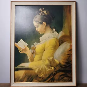 JEAN HONORE FRAGONARD ' Young Girl Reading' VINTAGE Art Print FRAMED 17" x 23" - Picture 1 of 19