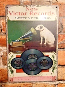 8"x12" Vintage Retro Style "New Victor Records, September 1905"  Tin Sign - Picture 1 of 7