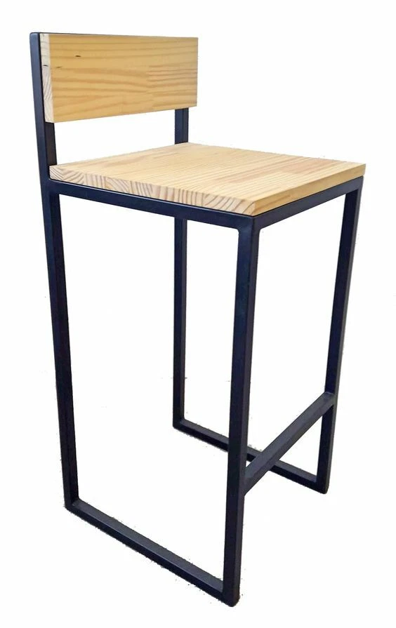 TABURETE alto de bar. De hierro. 92 cms. alto. Asiento y respaldo madera - Imagen 1 de 1