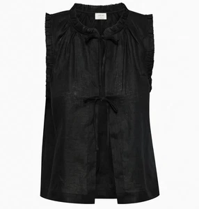 Aritzia Wilfred Carnaby Linen Blouse Womens Size Extra Small XS Black Crew Neck - Picture 1 of 8