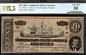 PCGS 30! 1864 CONFEDERATE STATES T-67 $20 NOTE - Picture 1 of 2