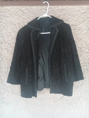 Vintage 60-70's Beautiful Black Wavy Mouton Lamb Fur COAT JACKET, Rare Unbranded - Image 1 of 4