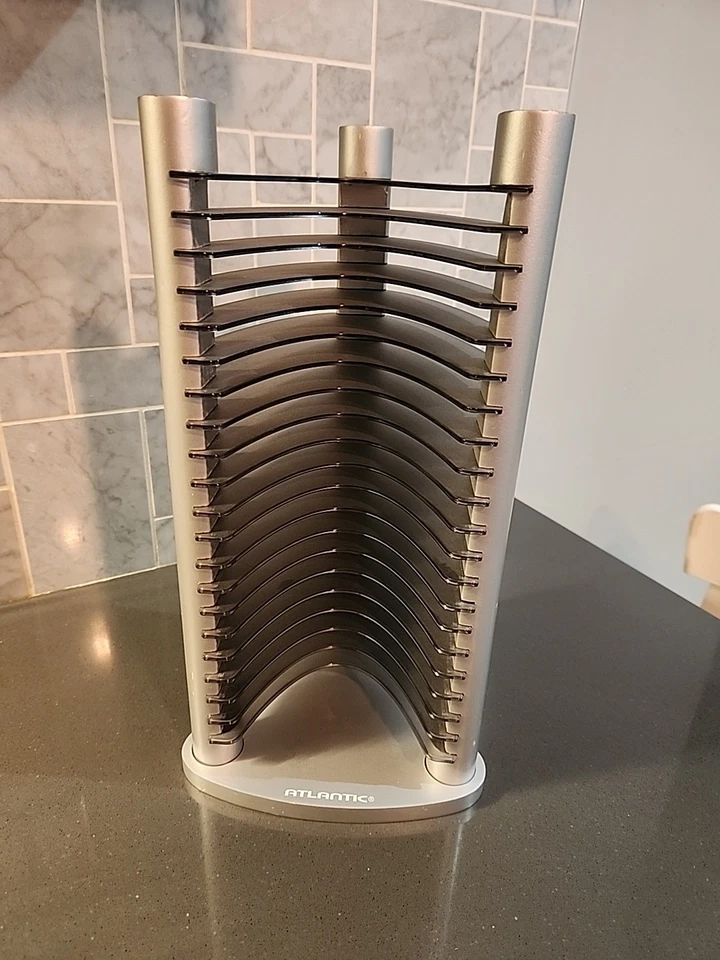 1990s Atlantic 20 CD Stackable Tower Rack Holder Organizer Retro 14” Grey Wood - Image 1 of 4