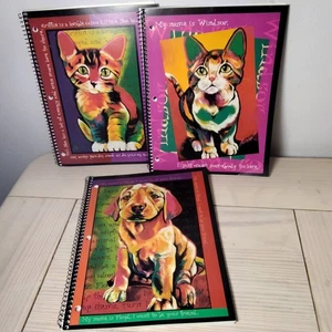 Vtg Nos 90s Ron Burns Animal Art Notebook Set Of 3 Dog Cat Paper Desk Collection - Picture 1 of 6