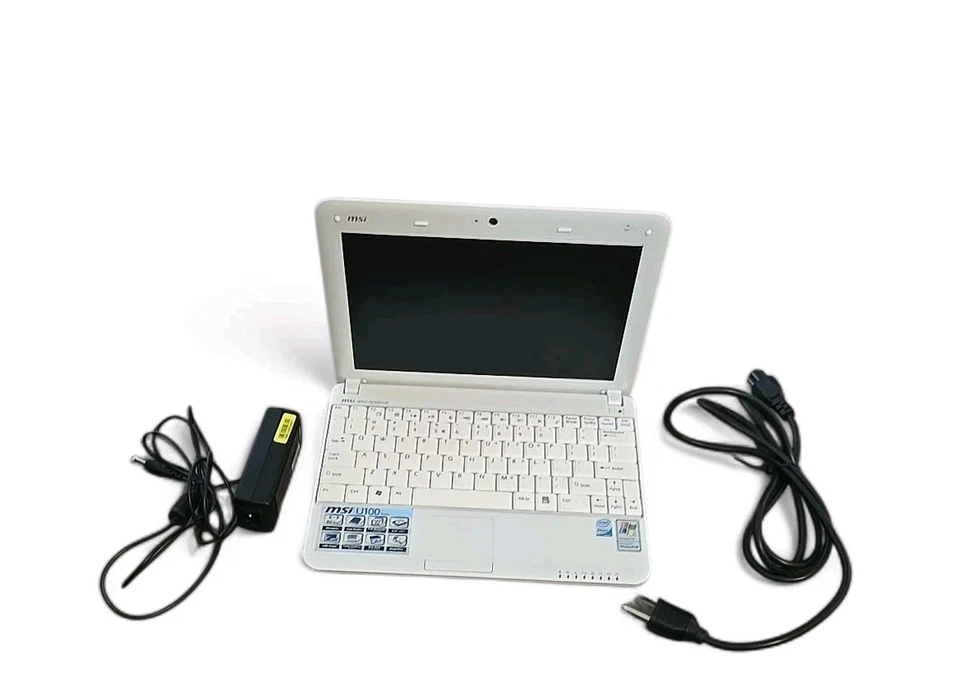 MSI Wind U100 Laptop Intel Atom 1GB RAM Windows XP Works Needs New Battery - Image 1 of 4