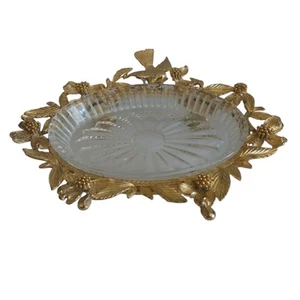 Portasapone vintage Matson placcato oro 24 carati Ormolu cristallo uccellino cane fiori piedi - Foto 1 di 21