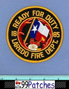 LAREDO TEXAS Fire Rescue Shoulder Patch COILED HOSE FLAMES STATE FLAG 7G - Picture 1 of 1