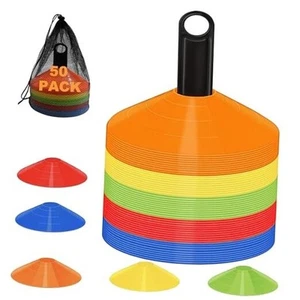 Disc Cones for Sports Training/50 Pack Agility Soccer Cones with Carry Bag 25 - Picture 1 of 8