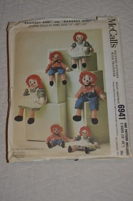 McCalls 6941 sewing pattern, Raggedy Ann & Andy dolls & clothes 3 sizes, lot #1 - Image 1 of 3