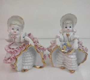 Vintage Lefton Bloomer Girl Figurine KW1698 set pair pink porcelain - Picture 1 of 20