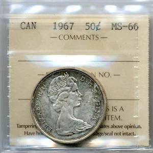 1967 Canada 50 Cents - GEM Uncirculated, ICCS MS66 - Picture 1 of 3