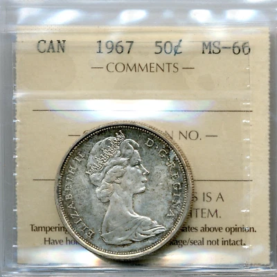 1967 Canada 50 Cents - GEM Uncirculated, ICCS MS66 - Image 1 of 3
