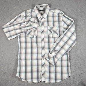BKE Shirt Mens XL Gray Blue Plaid Athletic Fit Pearl Snap Western Casual Buckle - Picture 1 of 10