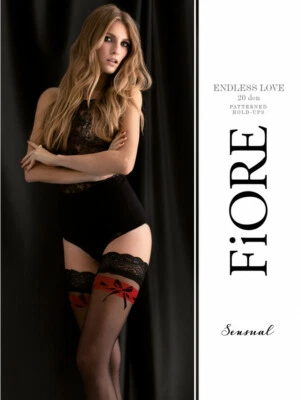 MEIAS ALTAS FIORE ENDLESS LOVE BOW MOTIF STAY UP THIGH PRETO E VERMELHO 3 TAMANHOS - Imagem 1 de 3