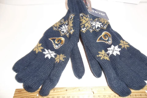 RAMS NFL Blue The Lodge Winter knit GLOVES osfm tailgate Game Insulated Cover