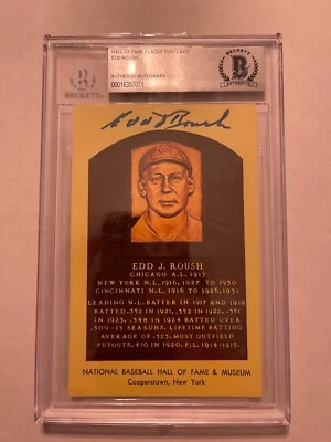 EDD ROUSH AUTO BECKETT ПОДЛИННЫЙ АВТОГРАФ ЗАЛ СЛАВЫ ТАБЛИЧКА ОТКРЫТКА - Изображение 1 из 2