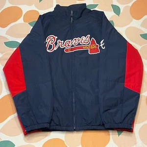 Chaqueta aislante Majestic Atlanta Braves cremallera completa para hombre 2XL azul marino rojo logotipo - Imagen 1 de 19