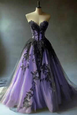 Vestidos de novia góticos negros y champán apliques de encaje de novia vestidos de novia Foto 1 de 4