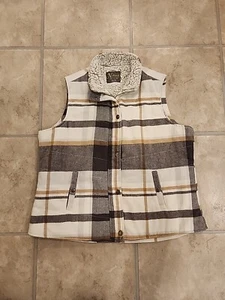 Natural Reflections Brown Women’s Flannel Plaid Faux Fur Lined Vest 1X - Picture 1 of 5