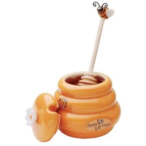 Bee Bumblebee Hive Skep Joie Honey Pot Wooden Dipper - Picture 1 of 2