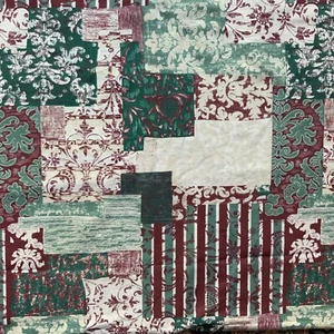 New 9 Yds Fabric Woven Cotton 62” Fleur De Lis Patchwork Teal Blue Mulberry Red - Picture 1 of 8
