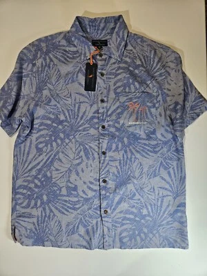 Margaritaville Mens Linen Blend Shirt Medium Blue Hawaiian Vacation Beach Wear - Image 1 of 4