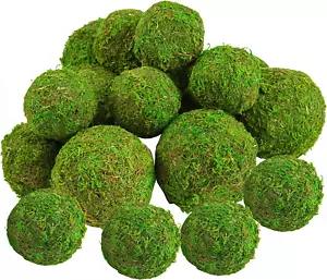18Pc Faux Dried Moss Balls - 6Pc 3.1 + 12Pc 2.2 Artificial Green Moss Globes for - Picture 1 of 12