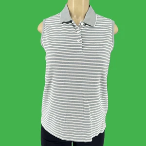 Greg Norman Play Dry Women Green White Striped Sleeveless Polo Golf Shirt Medium - Picture 1 of 11