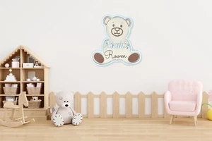 Personalised Teddy Bear Name Sign Nursery Baby Room Decor Custom Kids Wall Art - Picture 1 of 9