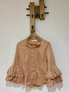 Diane Von Furstenberg Amada Peach Bell Sleeve Ruffle Frill Collar Blouse S/M - Picture 1 of 6