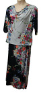 Kim & Co Womens Skirt Top Suit Set size XL 2 piece floral Oyster Black